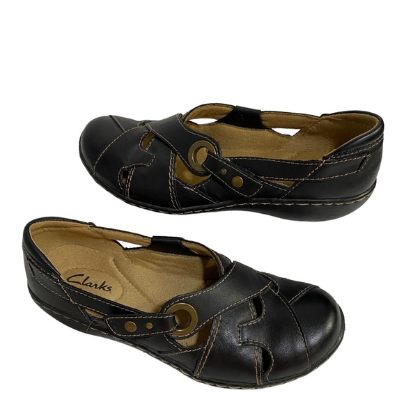 CLARK’S Shoes Leather Slip-On Loafers Size 6M Black Soft Footbed Comfort Shoes - Picture 16 of 16